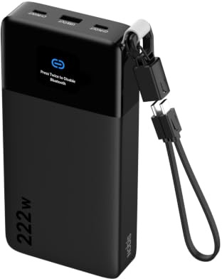NOBIS Batterie Externe 25000mAh 222W pour PC avec Câble et Laccetto | Chargeur Portable 3 Ports avec Charge Rapide 100W MAX, Écran TFT, Essentiel pour Voyage, Compatible iPhone/Tablettes et Plus