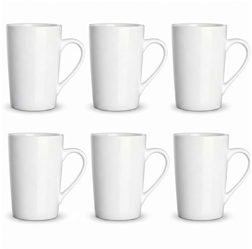White Ceramic Mugs Set of 6, 14oz Large Capacity Coffee Cups with Handle | 400ml Glossy Finish Coffee Mug Set for Tea Beer Cocoa Milk, Mug Gifts Set, Dishwasher & Microwave Safe