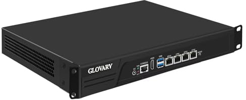 Glovary 1U Firewall Rackmount N3160, 4 x i226 V 2.5 GbE LAN, 8 GB RAM 64 GB SSD, 13 OPNsense Router PC HD+VGA Dual Display, AES-NI, Rack Mount Hardware, 1 slot SIM, 2 USB 3.0, console