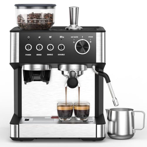 Espresso Machine with Grinder, Bean to Cup Coffee Machines with 30 Grinding Settings & 2.3L Water Tank, 15 Bar Latte & Cappuccino Coffee Maker with Milk Frother & 58mm Coffee-Style Group Head