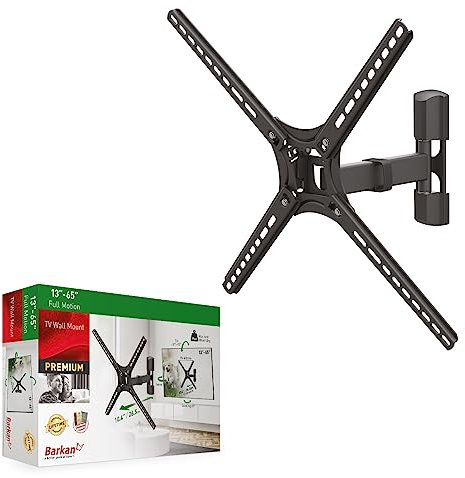 Barkan Articulating Full Motion Curved/Flat TV Wall Mount for 29 -65 Screens up to 88 lbs, Metallic black (3300.B)