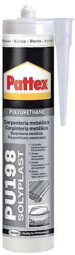 Pattex Sigillante Poliuretanico PU 198, Sigillante per Lattoneria, Carpenteria Metallica, Costruzioni Metalliche, Impianti di Condizionamento, Auto e Nautica, Carrozzeria, Bianco, Cartuccia da 310ml