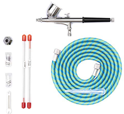 IPOTOOLS Airbrush Pistole SPRITZPISTOLE BD-130K Double-Action mit 1,8m Schlauch und 3 verschiedenen Düsen und Nadeln (0,2 mm 0,3mm 0,5 mm)