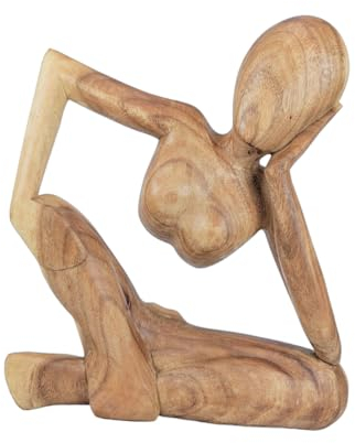 'große Statue moderne Der Denker aus Holz XL 40 cm.