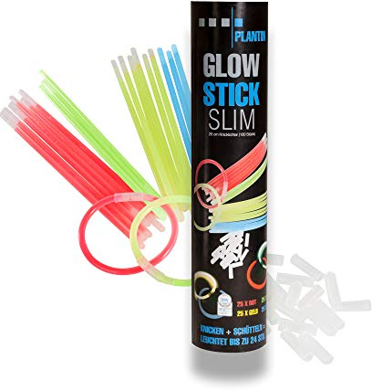 PLANTIN Glow Stick slim – Premium Arm Knicklichter mit Verbinder (100 Stück) Neon Leuchtstäbe, Festival Ausrüstung, Party, Deko, Kindergeburtstag, Party Pack