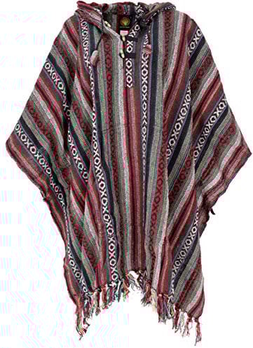 GURU SHOP Poncho Hippie Chic, Ethno Poncho, Andenponcho - Rot/schwarz, Herren/Damen, Baumwolle