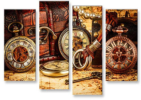 islandburner Bild Bilder auf Leinwand Alte Uhren 4er XXL Poster Leinwandbild Wandbild Dekoartikel Wohnzimmer Marke
