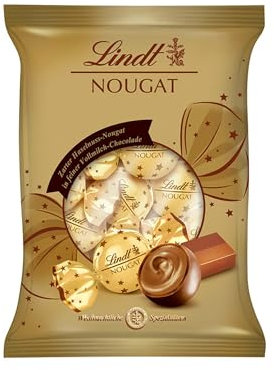 Lindt Schokolade Nougat Doppeldreh Kugeln | 101g | Zarte Haselnuss-Nougatcrème in Vollmilch Schokolade | Schokoladengeschenk zu Weihnachten | Weihnachtsschokolade