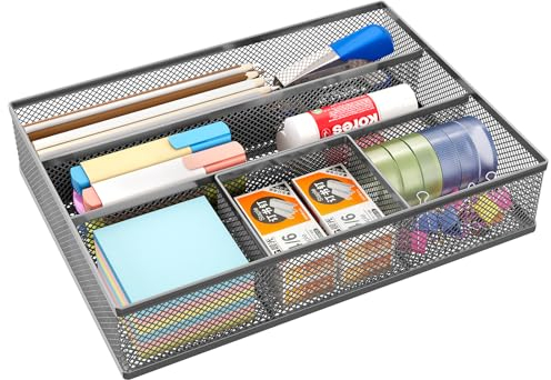 EasyPAG Metall Schubladen Tablett Stiftablage Schreibtisch Organizer Stiftehalter Stiftköcher Utensilienschalen Büro Organisation Zubehör Ablage,Silber