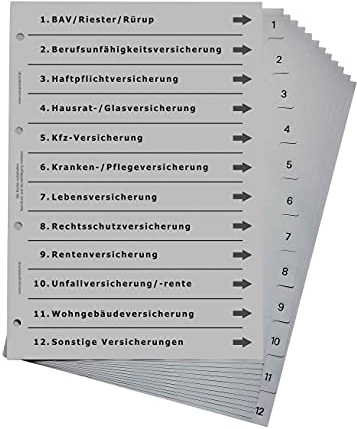 Ordnerregister für Versicherungen, DIN A4, lichtgrau (5er Set)