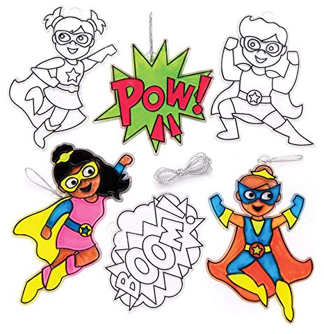Baker Ross AW551 Star Hero Suncatchers (Pack of 8), Perfect for Children to Decorate and Sticker, Ideal for Home, School Work, Craft Group Projects and More, Assorted, a_NA
