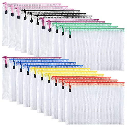 TUPARKA 21Pcs Dokumententasche A5 Zipper Wallet Taschen Kunststoff Mesh Dokumentenmappen für Kosmetik Bürobedarf Zubehör Mischfarben