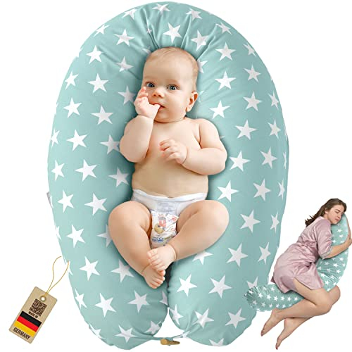 sei Design Stillkissen XXL Schwangerschaftskissen Seitenschläferkissen 190x30 cm – EPS-Mikroperlen Füllung - Ergonomisch (IGR-Siegel) & Oeko-TEX mit elastischem Waffeljersey Bezug (100% Baumwolle)