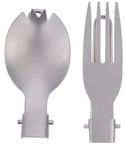 Couverts de camping pliables en titane, fourchette en titane, sains pour barbecue de randonnée de voyage de pique-nique(Titanium fork titanium spoon (combination))