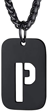 Bandmax Collar de Identidad Metal Negro ID Necklace Colgante Chapa Militar Letra P