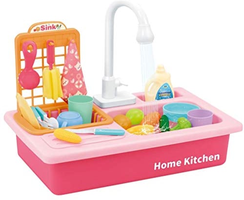 Tomaibaby 1Set Kitchen Sink Toys with Running Water Pretend Play Kitchen Set Electric Dishwasher Toy for Kids