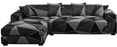 ShowyLive Sofa Überzug Couch Überzug 2er Set für Ecksofa L-Form Sofabezug 3 Sitzer+3 Sitzer, mit 4 Stück Kissenbezug, Schwarzgrau