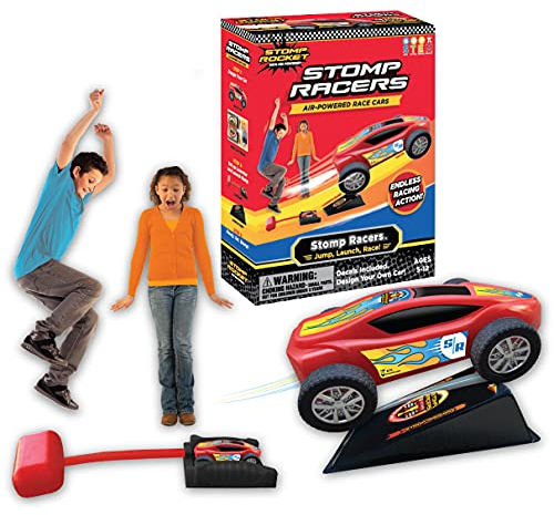 Stomp Racers von Stomp Rocket - Spielzeug Auto Abschussrampe, 1 druckluftbetriebenes Auto für Rennen und Sprung Stunts mit Abschussrampe und Sprungschanze
