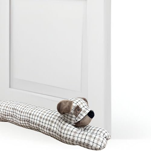 Draught Excluder for Bottom of Door Animal Cushion- Cute Sausage Dog Draft Excluder 90cm Long- Beige Dog Herringbone Door Stopper