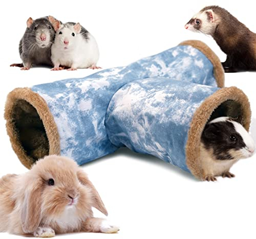 LeerKing Kaninchen Tunnel Meerschweinchen Röhren Kuscheltunnel waschbar Kuschelhöhle Spielzeug für Ratten Frettchen Katzentunnel Kleintiere Käfig zubehör Φ20cm Blau