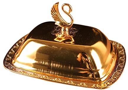 TOPBATHY Teeteller mit Deckel, für Snack, Dessert, Obst, Vorspeise, Organizer, Edelstahl, Butterdose für getrocknete Früchte, Nüsse, Süßigkeiten, Kekse (Gold)