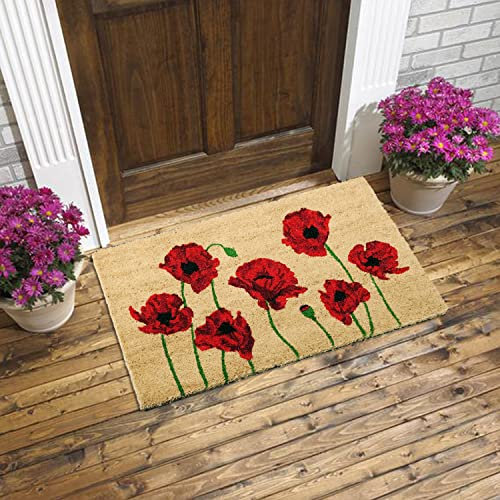 Vintage Decor ® Natural Coir | Non-Slip |15 mm Thick Coir | Premium Quality | Latex Backed | Eco-Friendly | Indoor Outdoor | Heavy Duty | Flower Themed | Entrance Door Mat | 45 x 75 cm Eternal Poppy