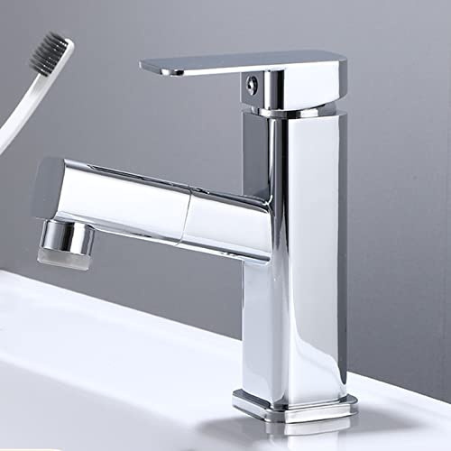 Rubinetto Bagno con Doccetta Estraibile Miscelatore Monocomando Lavabo Miscelatori con Doccetta a 2 Modalità Rubinetti Bagno Estraibile Cromo-A