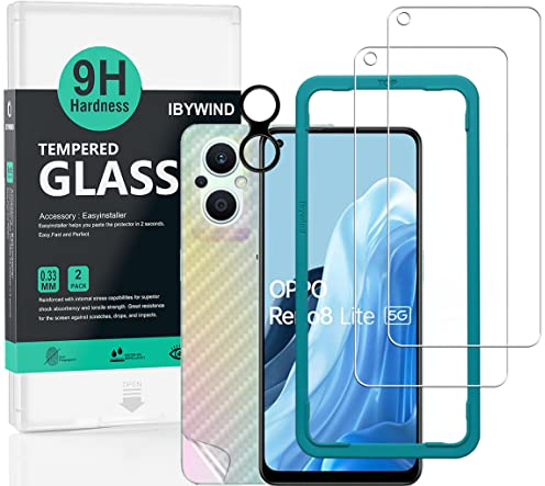 Ibywind Verre Trempé compatible avec Oppo Reno8 Lite 5G 6,43,vec Protecteur d'objectif de en métal,sans bulles