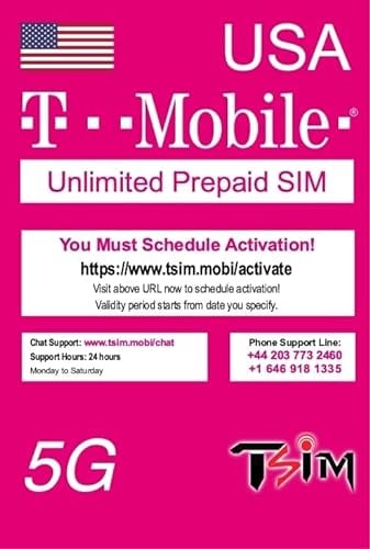 USA SIM-Karte 28 Tage. T-Mobile-Netz mit unbegrenztem Highspeed-Datenvolumen in 5G/4G/LTE | Unbegrenzte Anrufe und SMS innerhalb der USA (einschließlich Hawaii). 5G SIM-Karte!