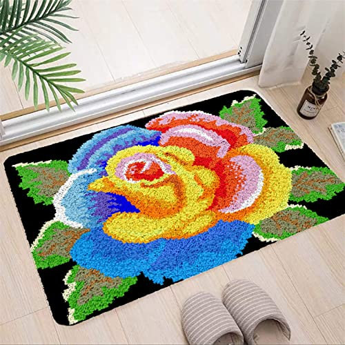 VIONNPPT 3D Blumen Muster Knüpfteppich Zum Selber Knüpfen Knüpfset, DIY Tapisserie Set für Erwachsene Kinder Anfänger, Kreatives Teppich Geschenk (Bunt Rose,60cmx40cm)