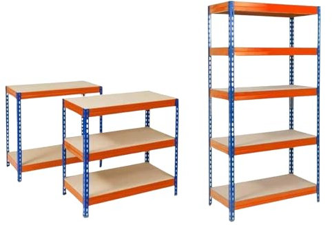 KARAT Étagères à Grande Tenue| Etagère à emboîter, Montage sans Outils| Rayonnages Charges Lourdes| Rayonnage Magasin & Garage| Étagère d'atelier modulable(Bleu-Orange 180 x 90 x 60 cm-5 Niveaux)