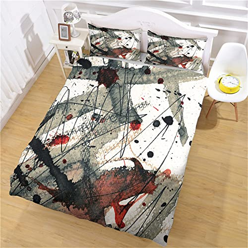 Bettbezug 135X200 Mikrofaser Mit Reißverschluss Und 2 Kissenbezüge 3 Teilig 3D Abstrakte Graffiti Druck Muster Biber Bettwäsche Kinder Superweiches Bettbezüge