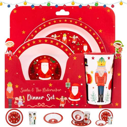 Christmas Toddler Dinner Set of 3 - Plate Bowl & Cup Festive Nutcracker Print for Christmas Eve and Christmas Day Dinner