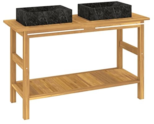 vidaXL Waschtisch mit Schwarzen Marmorbecken Massivholz Teak, Badmöbel, Waschtischschrank mit Waschbecken, Holzschrank, Waschbeckenunterschrank