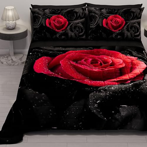 PETTI Artigiani Italiani - Copriletto Singolo Estivo 170x260cm 100 g/m² Double Face, Trapuntino Letto Singolo Primaverile, Trapunta Leggera, Black Roses, 100% Made in Italy