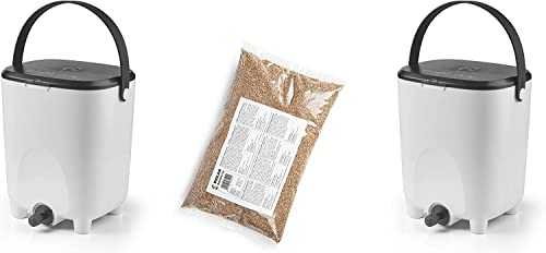 Biolan Bokashi Kit de composteur de Cuisine (2 x 10 l) avec Activateur de Fermentation EM 1 kg (Blanc)