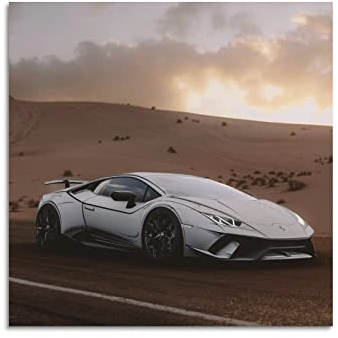 Supercar Poster für Lamborghini Huracan Weißes Sportauto, dekoratives Gemälde, Leinwand, Wand- und Kunstbild, Familien-Schlafzimmer, Dekoration, 40 x 40 cm