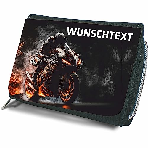 Indigos UG - Geldbörse Kinder personalisiert Motocross Motiv - mit Namen und Wunschtext - 12 x 8,5 cm - Portmonee - personalisiertes Geschenk für Schulanfang, Jungen & Mädchen