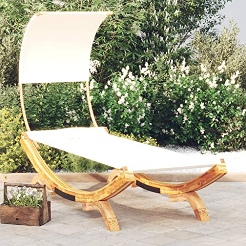 FIRBNUS Sonnenliege mit Dach 100 x 200 x 126 cm aus gebogenem Holz Creme Gartenliege für den Außenbereich, Liegestuhl für den Außenbereich, Sonnenliege aus Holz, Sonnenliege mit Dach