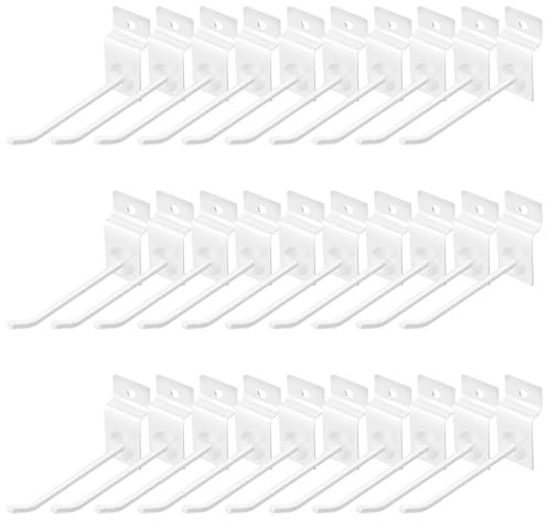 Yauhar 30Pcs 4 Inch White Slatwall Panel Hooks, Heavy Duty Slat Wall Hanging Display Hooks Pegboard Metal Hanger Hook for Gridwall Garage Shop Retail