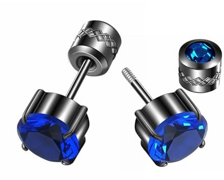 ZOCOYUU Titanium Screw Back Surgical Stainless Steel Stud Earrings for Women Men,Rainbow 5A Cubic Zirconia Studs Double Side Earrings Piercing Sleeper Studs Jewelry 6mm