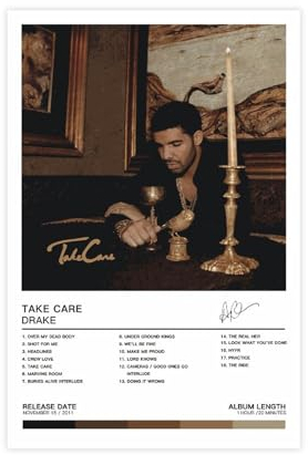 Azizat Drake Poster Take Care Album Cover Poster Leinwand Poster Wandkunst Dekor Druck Bild Gemälde für Wohnzimmer Schlafzimmer Dekoration 30 x 45 cm