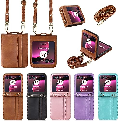 BellaCase Motorola Razr 40 Ultra Hülle [Brieftasche] [Schultergurt] [Kartenschlitze] [Praktische Tasche] Kompatibel mit Motorola Razr 40 Ultra Smartphone(Braun)
