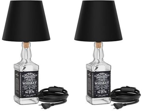 ledscom.de 2x Tischlampe FLAKO, Textilkabel + Lampenschirm schwarz, inkl. E27 RGB Lampe, smart (warmweiß - kaltweiß, 892lm) ohne Flasche