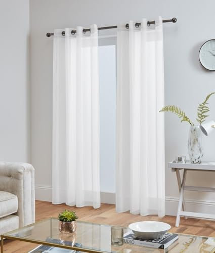 John Aird Lucy Voile Curtains - Eyelet - Pair - 2x Voile Panels (White, 58 Wide x 90 Drop)