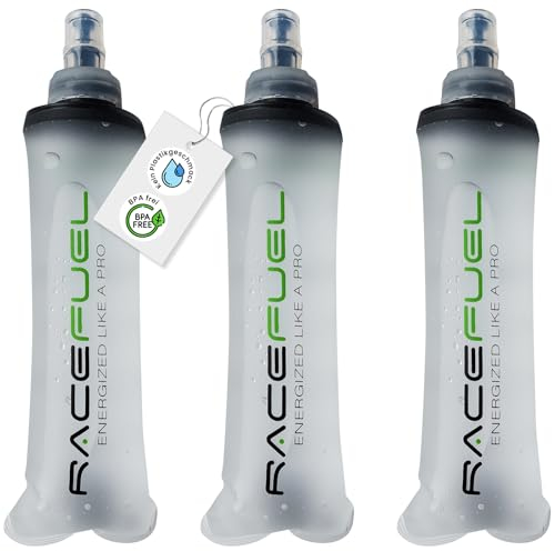 RACEPACE RaceFuel faltbare 250ml Trinkflasche Gelflasche, Soft Flask BPA-frei, mit RaceFuel Energy Gel Rezept QR-Code, perfekt zum Laufen, Marathon, Triathlon und Radfahren (3 Stück, 250ml)