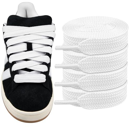 Endoto 2 Paires Lacets pour Adidas Campus 00s chaussures running, 16MM de large Remplacement Cordons Lacet plats gros Shoelaces Laces - Blanc, 50 pouces