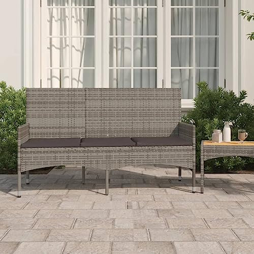 Willood Gartenbank 3-Sitzer mit Kissen Grau Poly Rattan