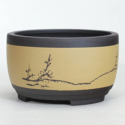 asdchZen Runder Lila Sand Sukkulenten Blumentöpfe Bonsai Topf Chinesischer Stil Bonsai Keramik Handwerk Blumentopf Wohnkultur/Beige/14Cm * 17Cm