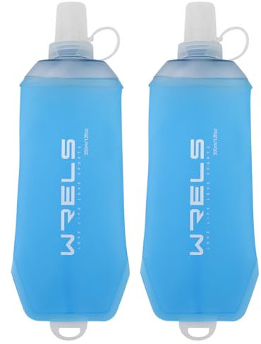 WRELS 200ml/350ml/500ml Collapsible Soft Flask,BPA Free Folding Soft Water Bottle with Hanging Ring,Lightweight TPU Hydration Flask for Running Marathon Cycling Hiking(350ml-2 Packs)